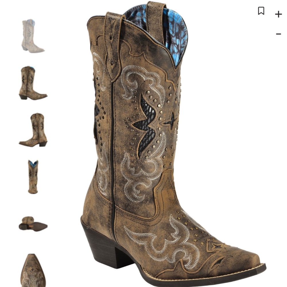Laredo Women's Lucretia Studded Snake Inlay Western Boots, Snip Toe
